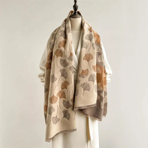 Reversible Faux-Cashmere Ginkgo Leaf Scarf